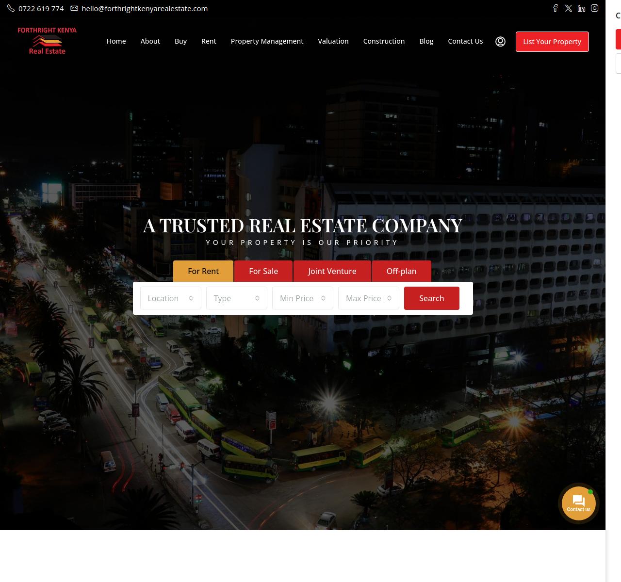 Screenshot of the Forthright Kenya Real Estate project