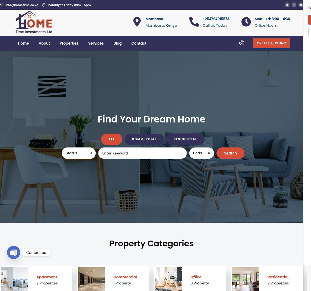 Screenshot of the Hometime Investments project